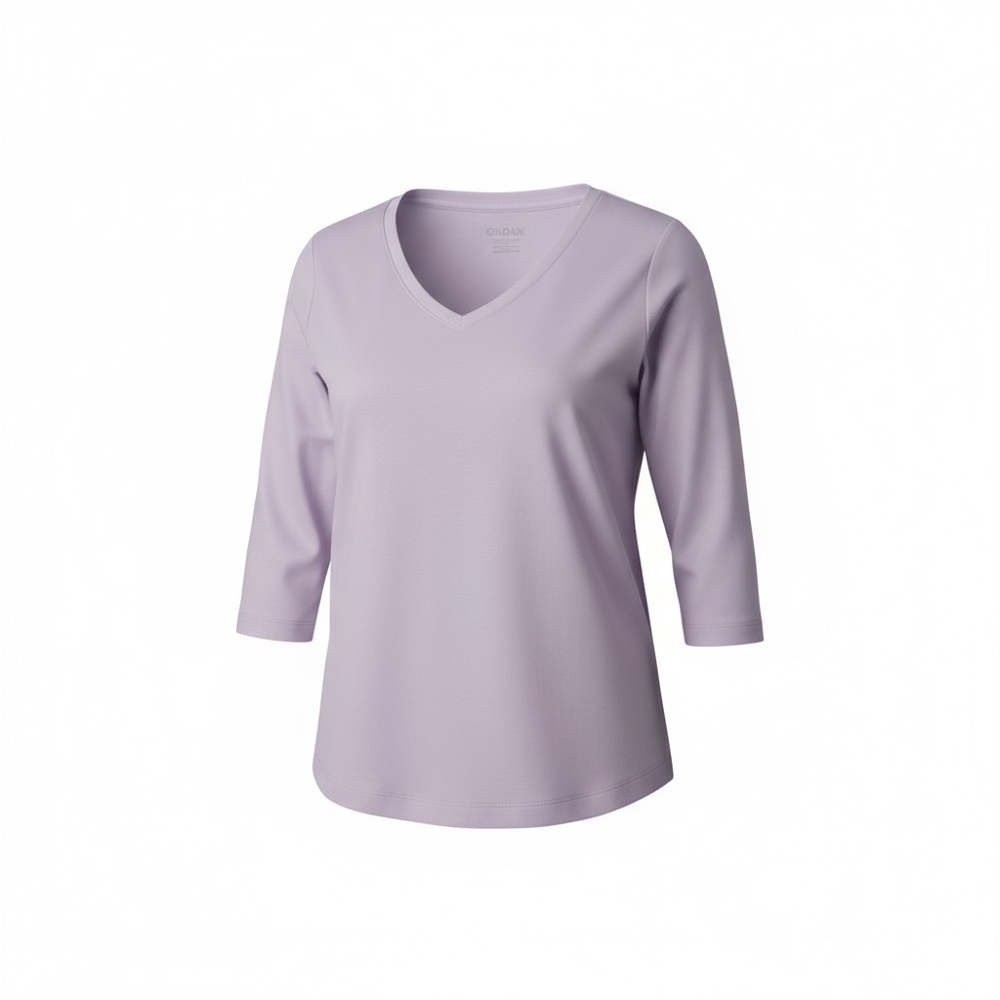 CHICO'S LAVENDER V-NECK 3/4-SLEEVE FLARED HIP 100% COTTON SHIRT SIZE 1 (M) NWOT